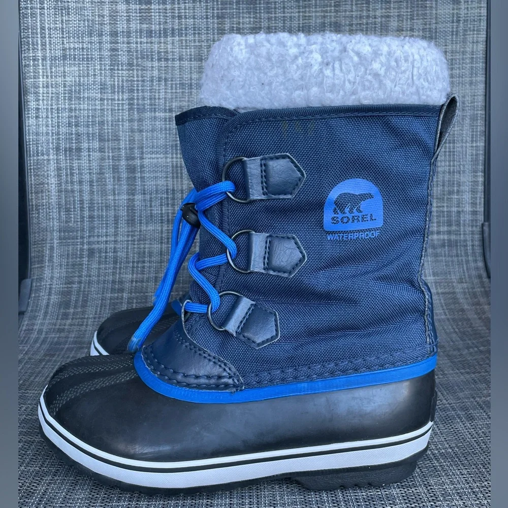 Sorel Kids Yoot Pac Nylon Waterproof Winter Boots Blue/Black Snow Shoes Youth 2